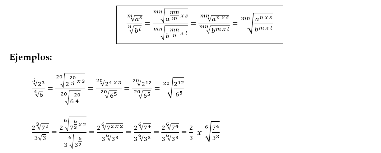 Ejemplo de división de radicales
