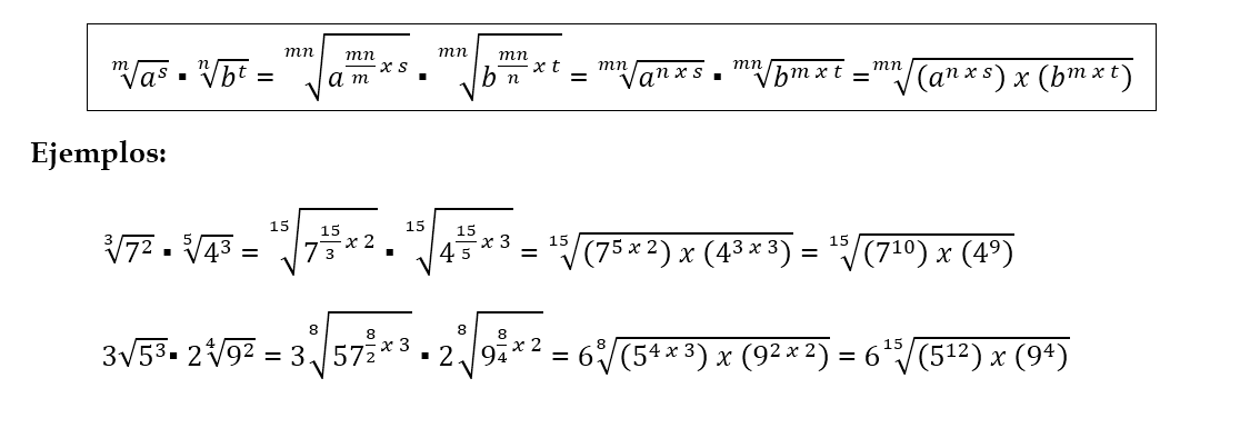 Ejemplos de multiplicación de radicales