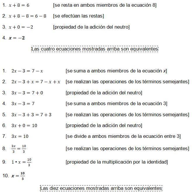 Ejemplos de Ecuaciones equivalentes