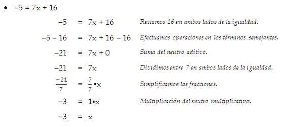 Ejemplos de solución de ecuaciones