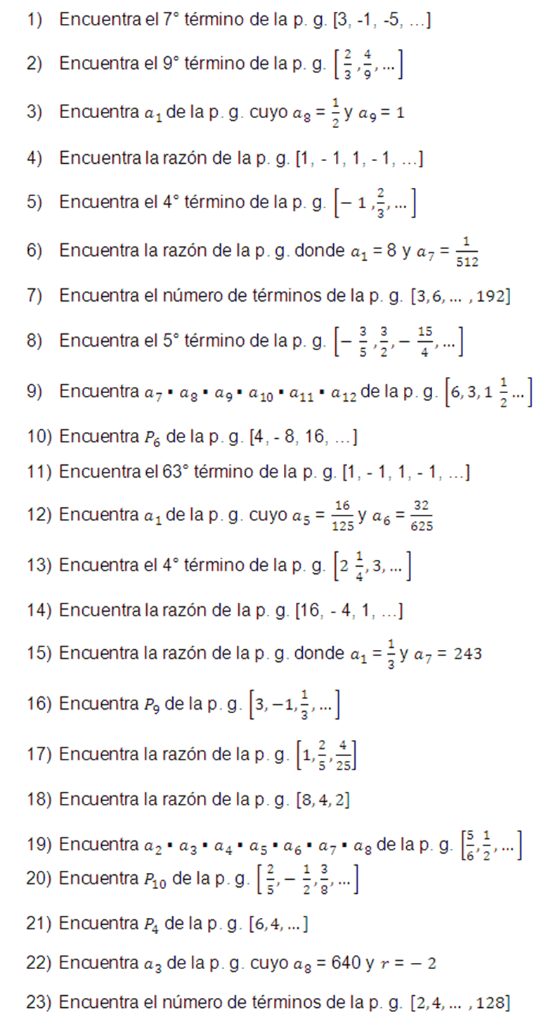 Ejercicios de progresiones geométricas