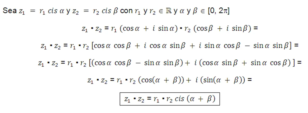 Operaciones co números complejos en forma trigonométrica