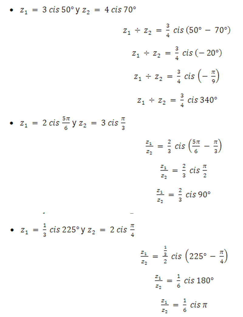 Operaciones co números complejos en forma trigonométrica
