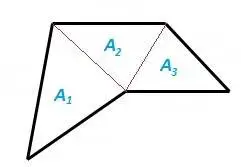 Áreas de la base pentagonal cóncava de la pirámide