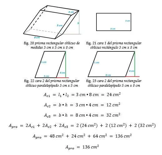 Ejemplo de área de prisma cuadrangular oblicuo